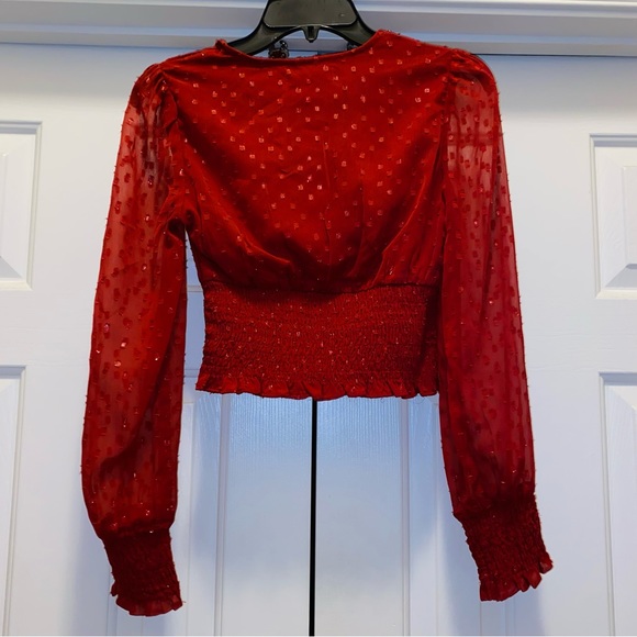 ๐ ๐HP๐ B.O.G Collective Red Shimmer Bubble Sleeve Crop Blouse XS - Picture 7 of 7